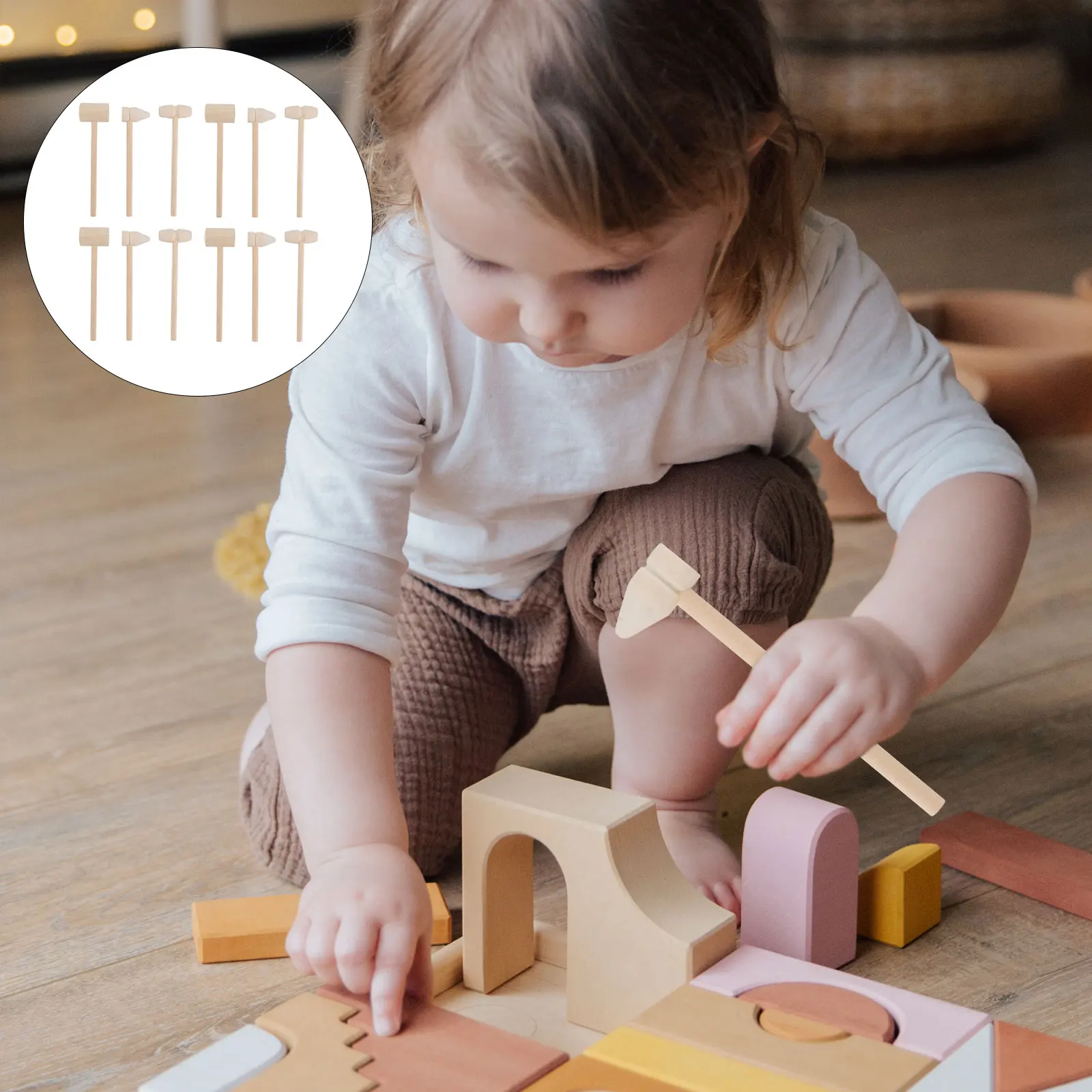 12 قطعة مطرقة خشبية للأطفال مطرقة صغيرة التنسيق بين اليد والعين أداة الضرب المنزلية التعليمية الخشبية