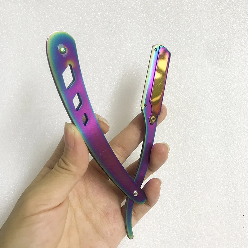 Мужские парикмахерские инструменты для бритья, разноцветная бритва, антикварный складной нож для бритья, унисекс, удаление волос (без лезвия)