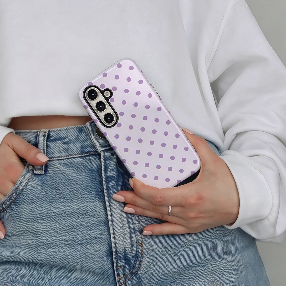 Lavender Tonal Large Dots Phone Case For Samsung Galaxy S26 S25 Ultra S24 S23 Plus Hard Shock‑Absorption 2-in-1Protective Cover
