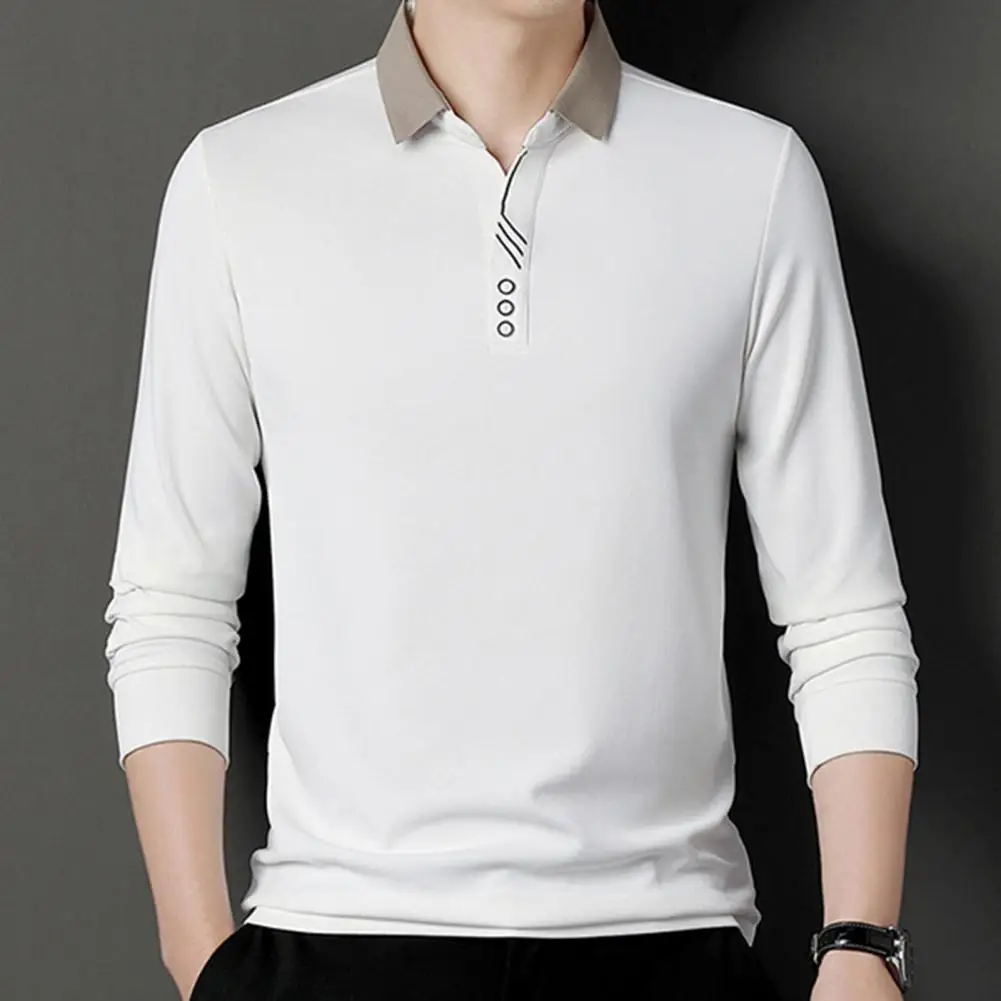 Men Lapel Design Top Stylish Men's Lapel Pullover Slim Fit Mid Length Soft Breathable for Spring Fall Casual Wear Men Solid