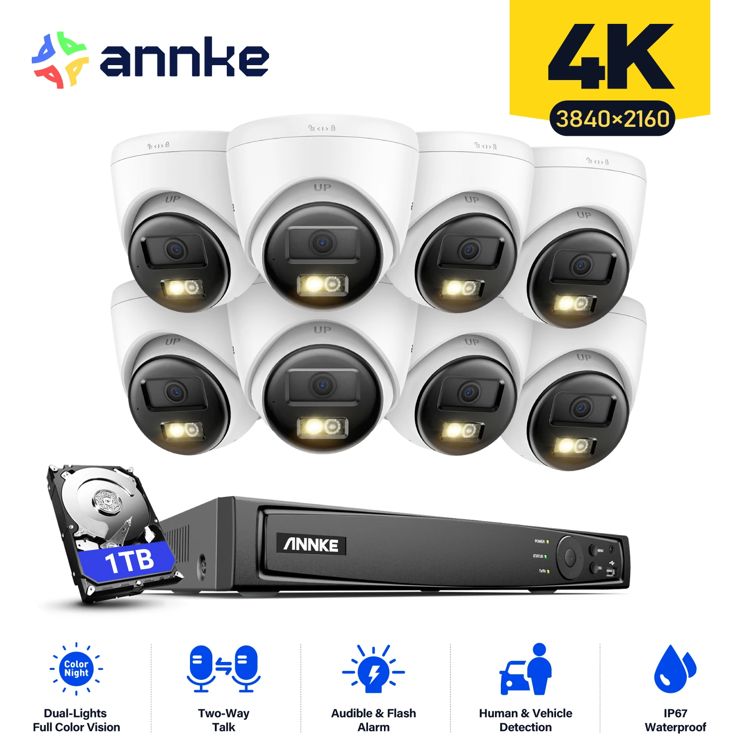 ANNKE 8CH 8MP HD POE CCTV Security Camera System Smart Home Video Surveillance NVR Kit Two-way Audio Outdoor 4K IP Camera Set