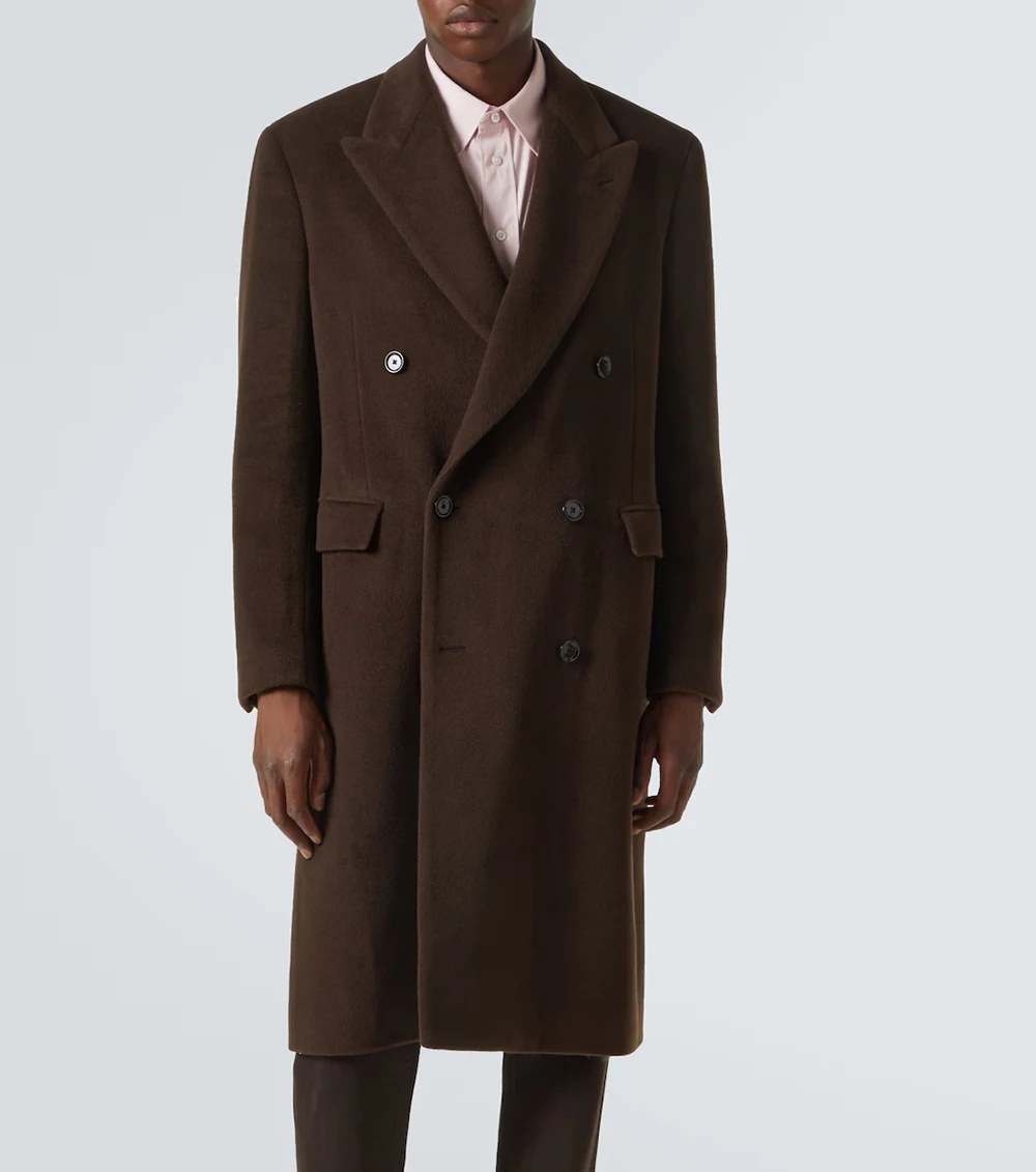 معطف شتوي طويل من الصوف للرجال بلغت ذروتها معطف مزدوج الصدر دافئ بقصة ضيقة سترة عمل فقط مصنوعة حسب الطلب