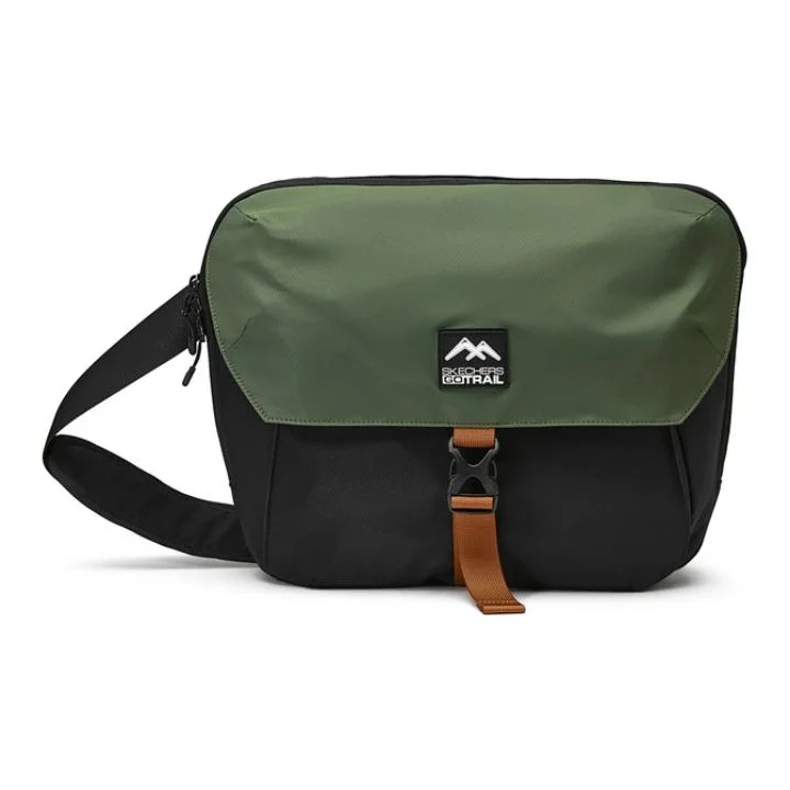 Bolso de Hombro de Tela de Gran Capacidad Skechers, Bolso Bandolera Regular Unisex, Color Negro y Verde Escarabajo L224U024-044X