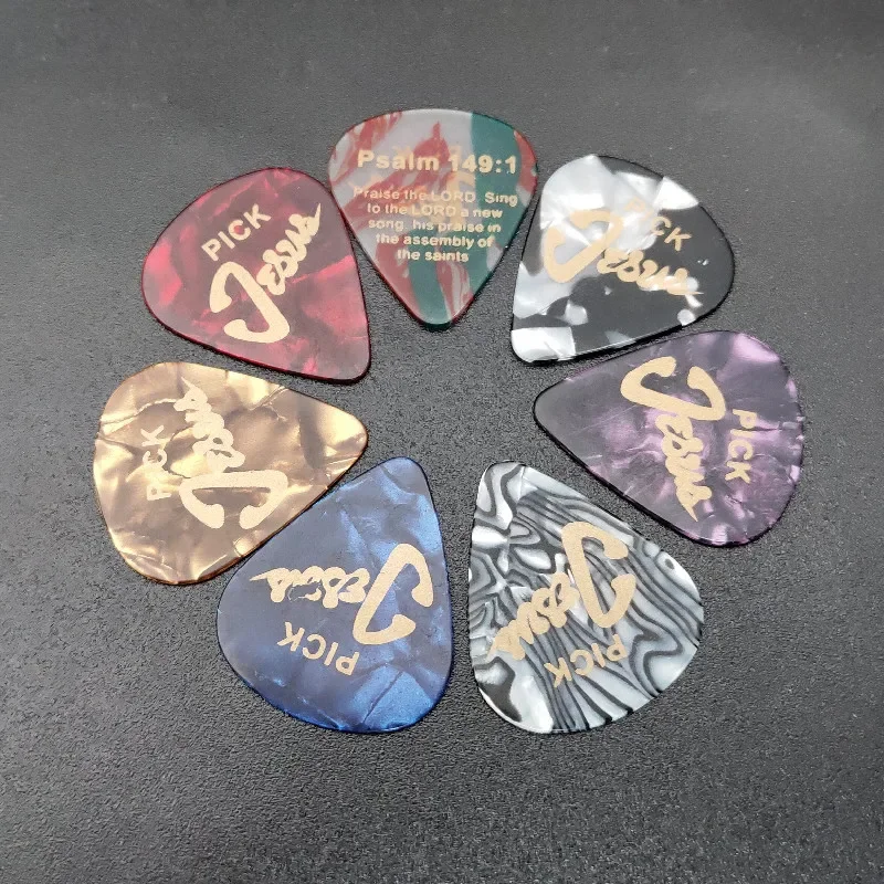 

100PC Guitar Pick 0.71MM Golden Words Romans 10:13 Psalm 149:1 & Psalm 147:1 Mix Color