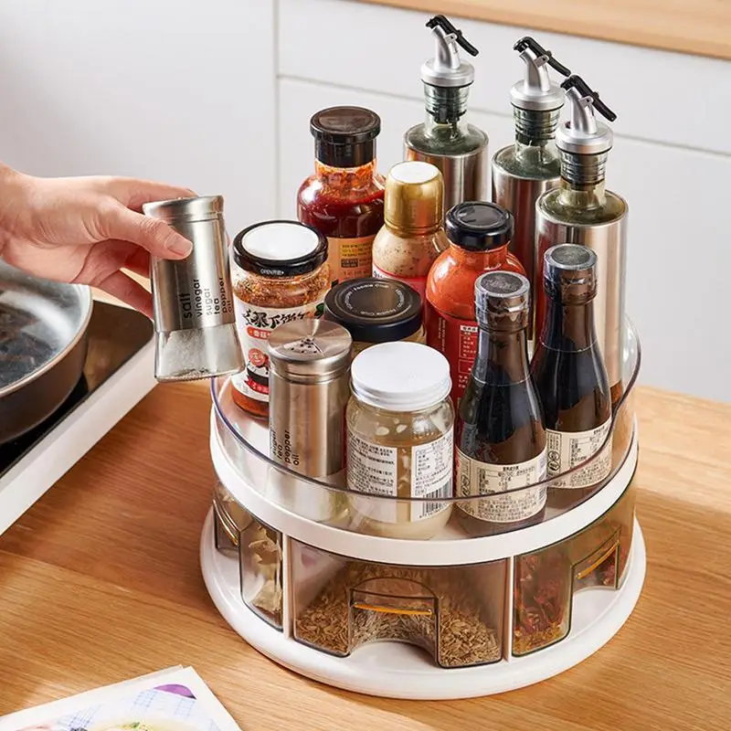 

Double Layer Rotating Spice Rack Detachable Seasoning Display Organizer Multi Use Case For Kitchen Shelves Cabinets Organization