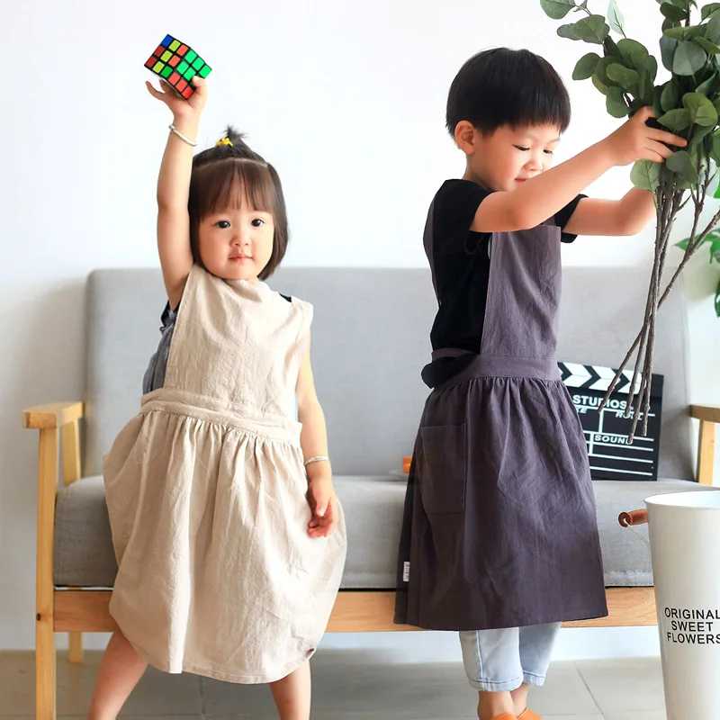 Japanese Style Baby Parent-child Childrens Shoulder Apron Painting Baking Kitchen Floral Anti-Fouling Apron