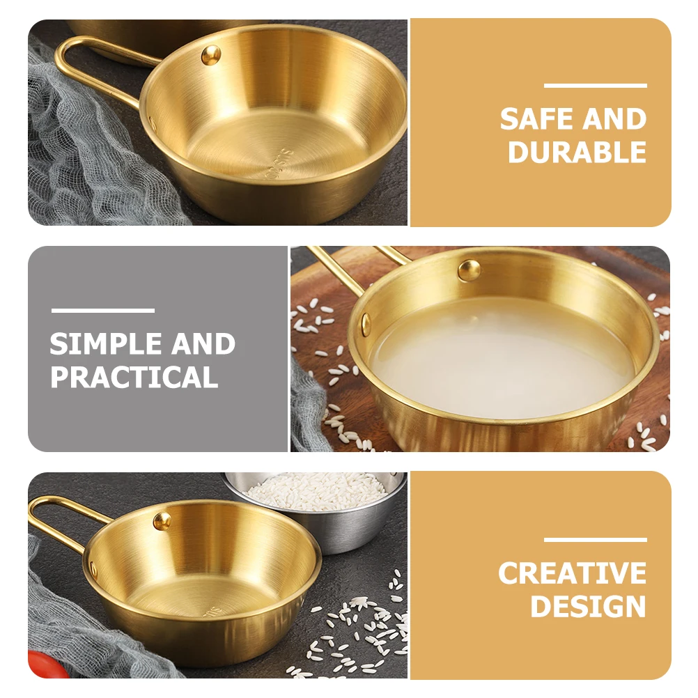 

3pcs Golden Rice Bowls Large Soup Stainless Steel Korean Traditional Handle Design Serving Ramen Kitchen Barware