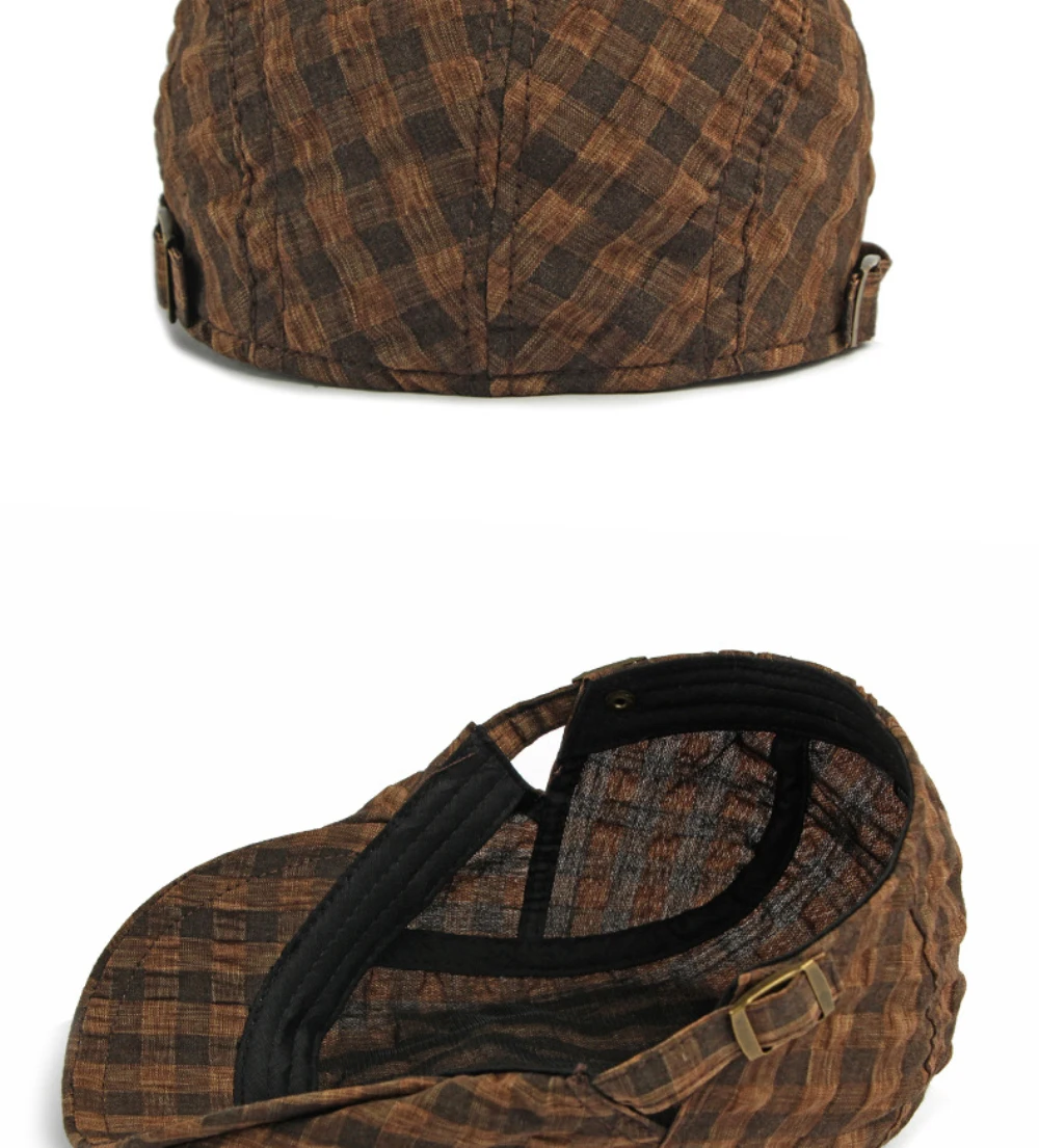 HT5093 Baskenmützen Frühling Sommer Atmungsaktive Sonnenkappe für Männer und Frauen Künstler-Malermütze Verstellbare Ivy Flat Cap Unisex Karierte Baskenmütze – Detail 13