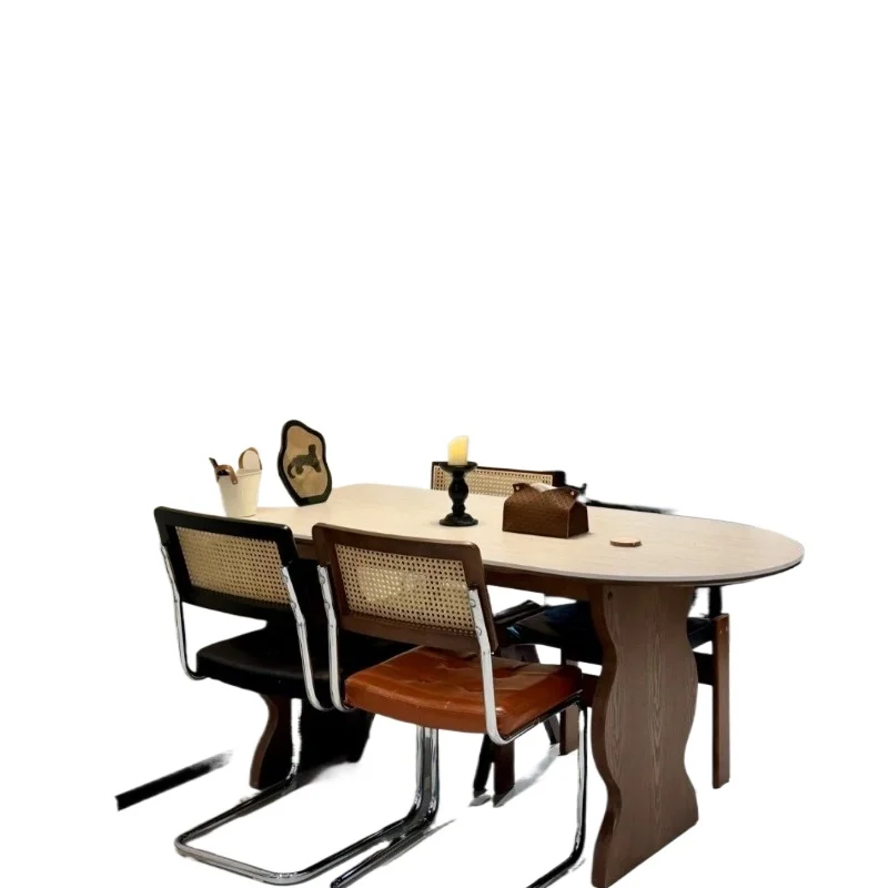 French solid wood rock slab dining table, light luxury household black ash wood rectangle