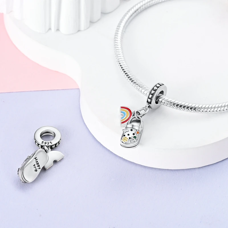 Crocs Slippers Rainbow Pendant 925 Sterling Silver Charm Fit Original Bracelet Diy For Woman Fine Jewelry