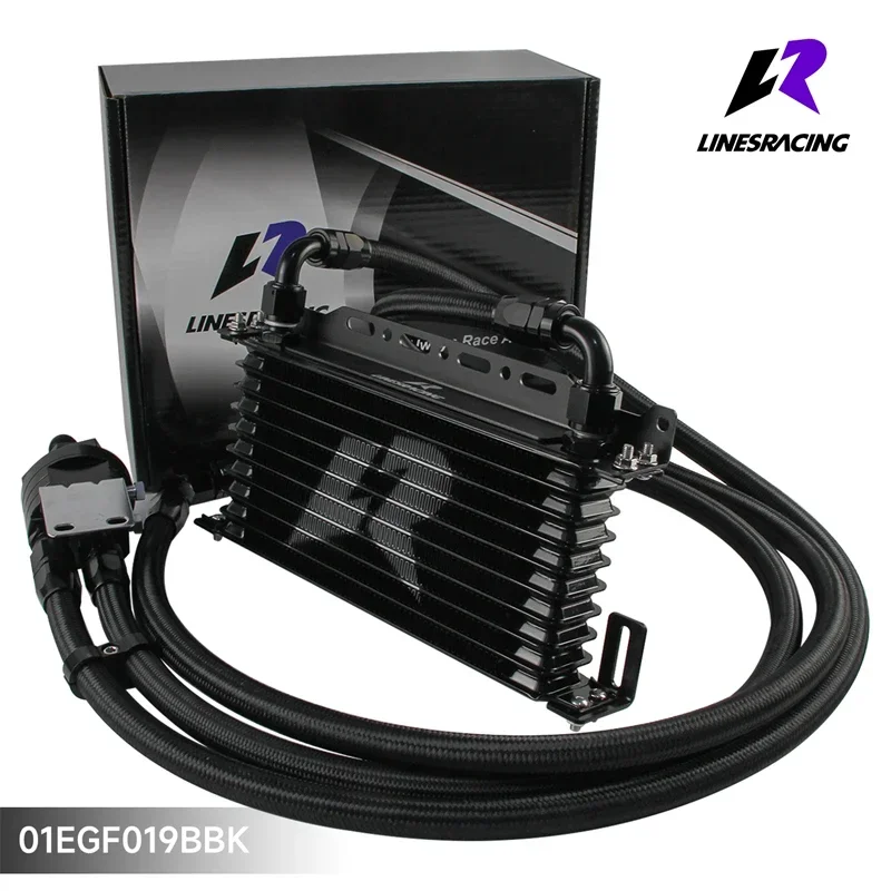 Black Universal 10 Row AN10 Oil cooler Trust w/Bracket+Filter Relocation Adapter Hose Kit 3/4