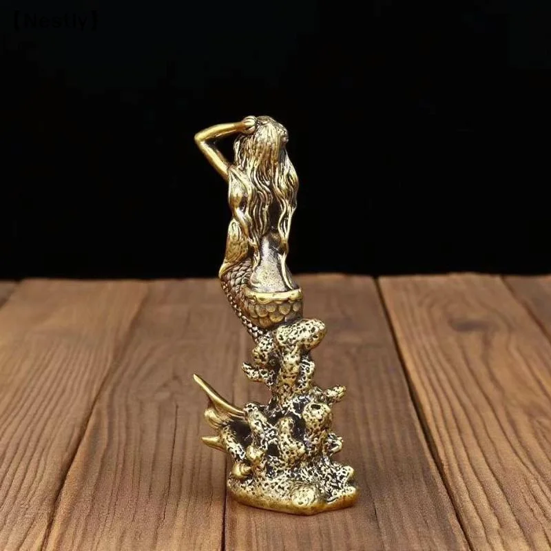 Mini Brass Mermaid Figurine Fairy Tale Character Mermaid Princess Statue Creative Home Decoration For Girl Rooms Surprise〔Nest〕 view 3