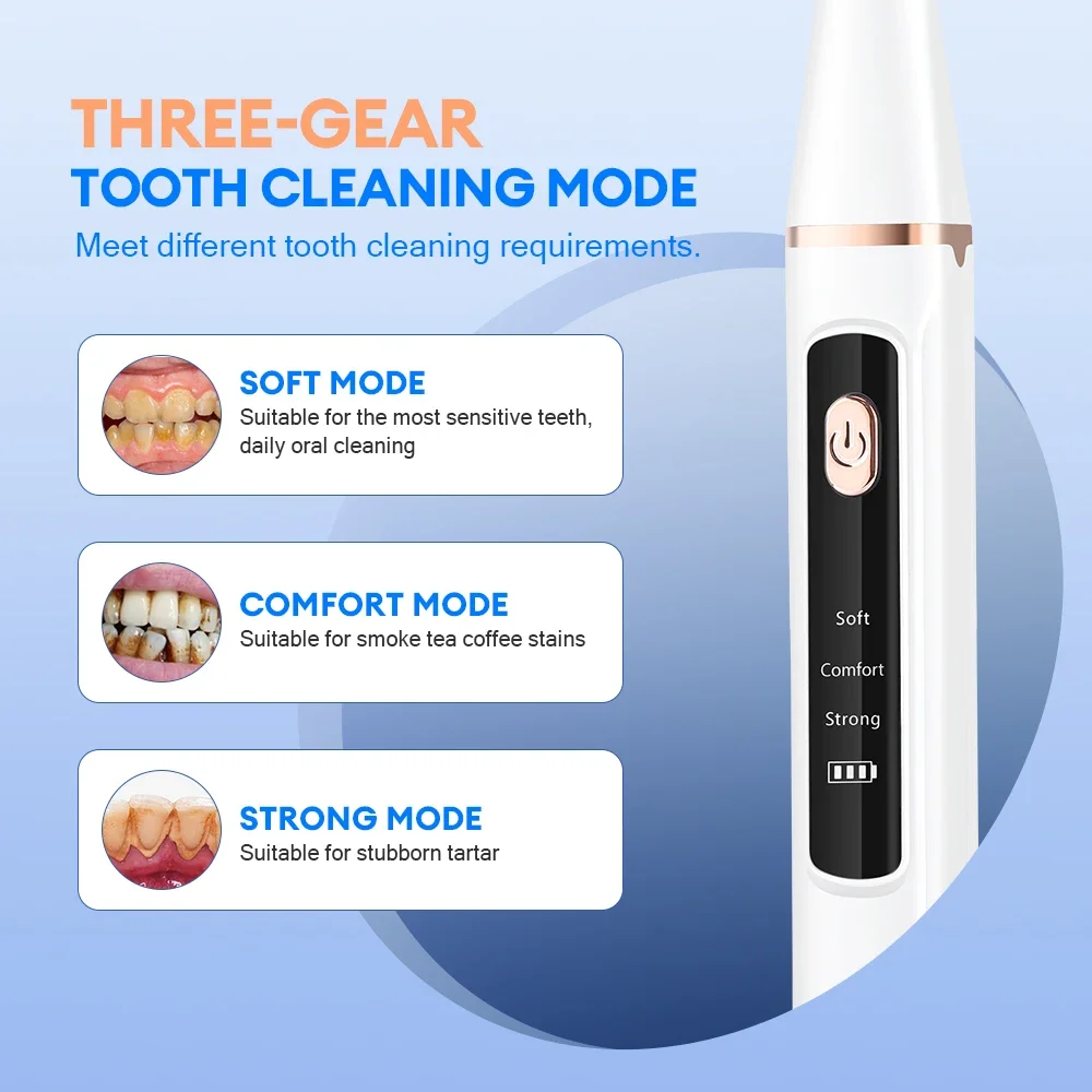 Ultrasonic dental cleaner, oral care tartar remover, plaque scraper, LED light, teeth whitening electric cleaner, household use