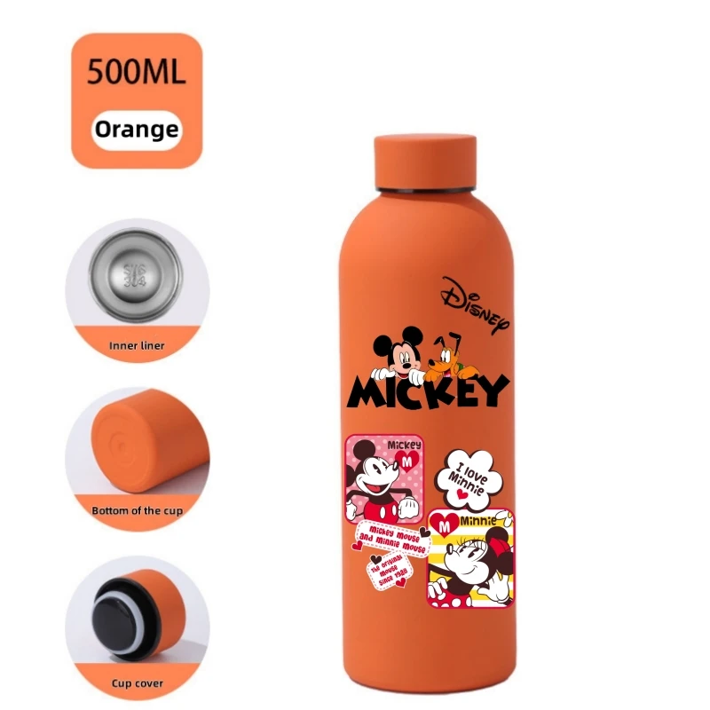 Disney 500ML Stainless Steel Thermos Cup 4color Double Layer Vacuum Rubber Paint Sport Small Mouth Ice Water Bottle Mickey Mous