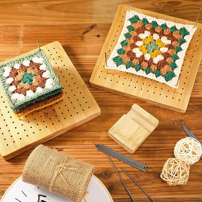 Kit papan pemblokiran Crochet kayu dengan pin batang baja tahan karat untuk hadiah pecinta kerajinan Crochet papan Panny rajut