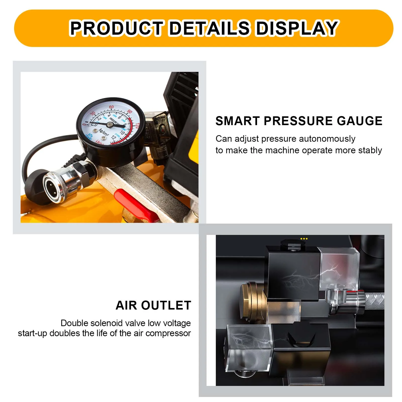 ماكينة ضاغط هواء خالية من الزيت 30 لتر مع محرك نحاسي 1600 وات 140 لتر/دقيقة 0.7 ميجا باسكال مضخة صامتة محمولة قابلة للتعديل #3