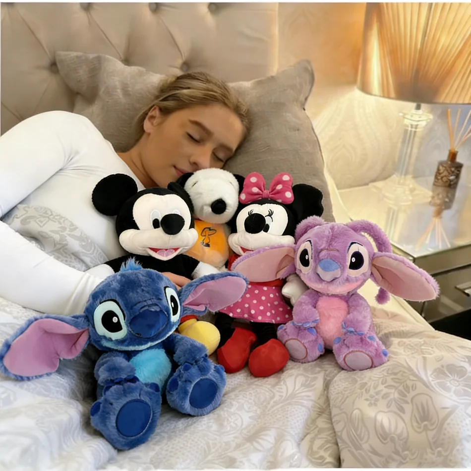 

hot seller Snoopy Plush Dolls Breath Child Peluche Soothes Toys Anime Mickey Mouse Baby Music Light Sleep Toy Kid Birthday Gifts