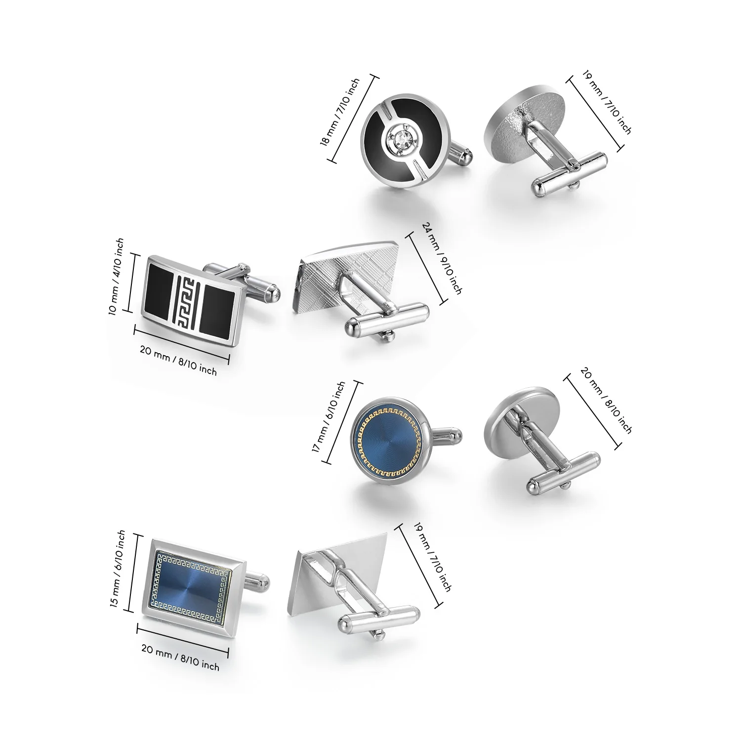 1/4 Piars Round Man Shirt Cufflinks Button Oblong Men's Cufflinks For Mens Rectangle Men Cuff Links Tie Clip Wedding Guests Gift
