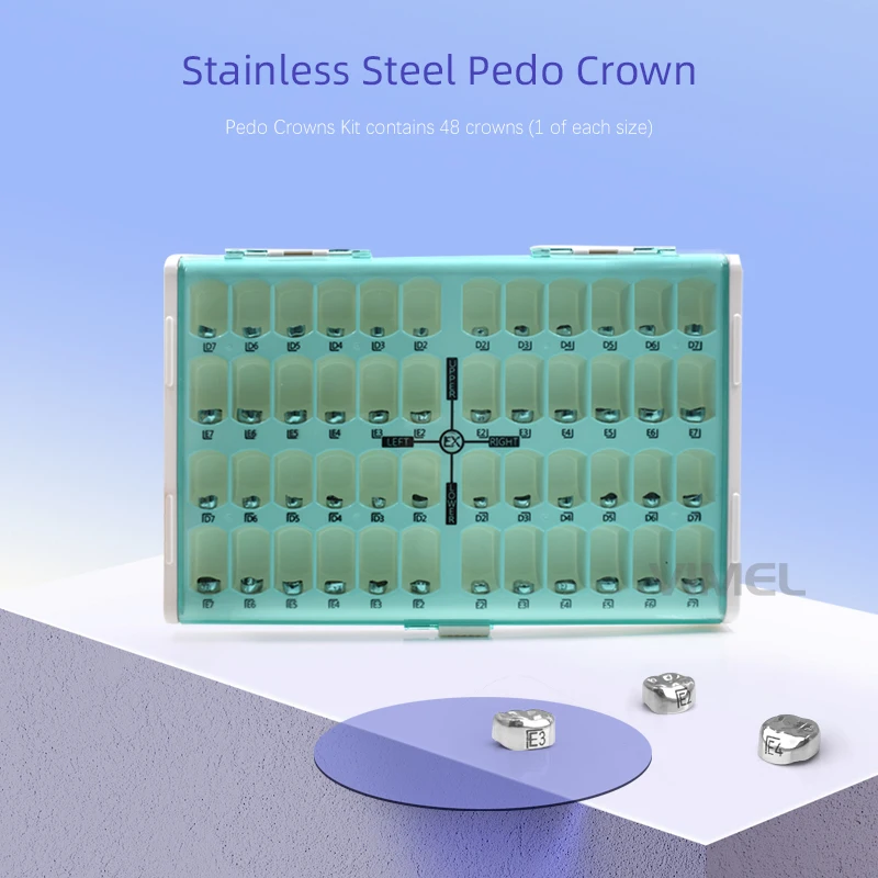 48pcs/1box Dental Kids Pedo Crown Stainless Steel Temporary CrownsOrthodontic Material Therapy Tools for teeth implant