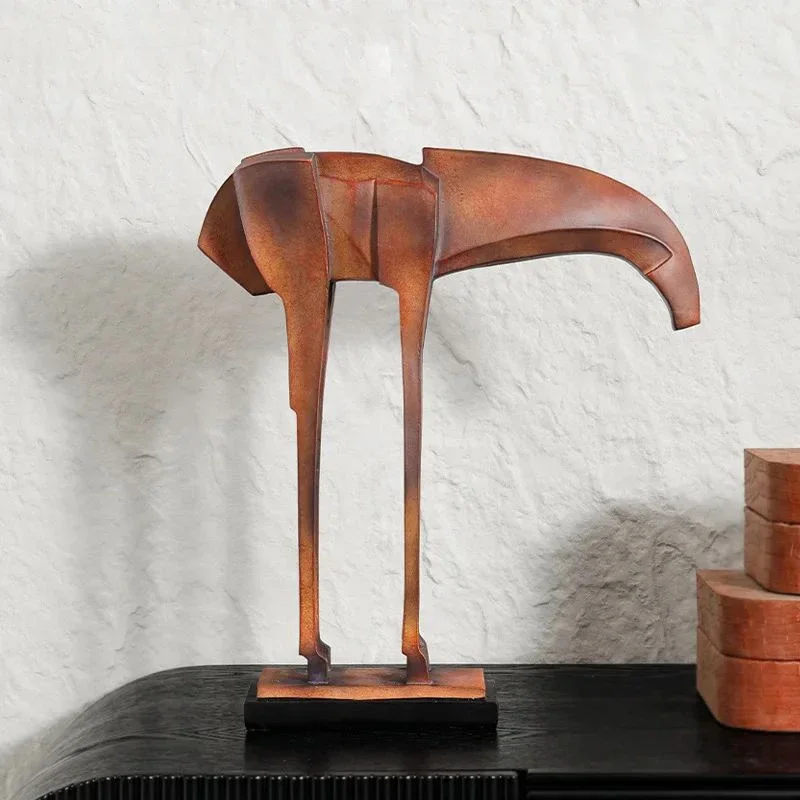 Abstract Geometry Horse Sculpture Creative Artwork Ornaments Imitation Wood Horse Desk Decoration Home Decor Accessories
