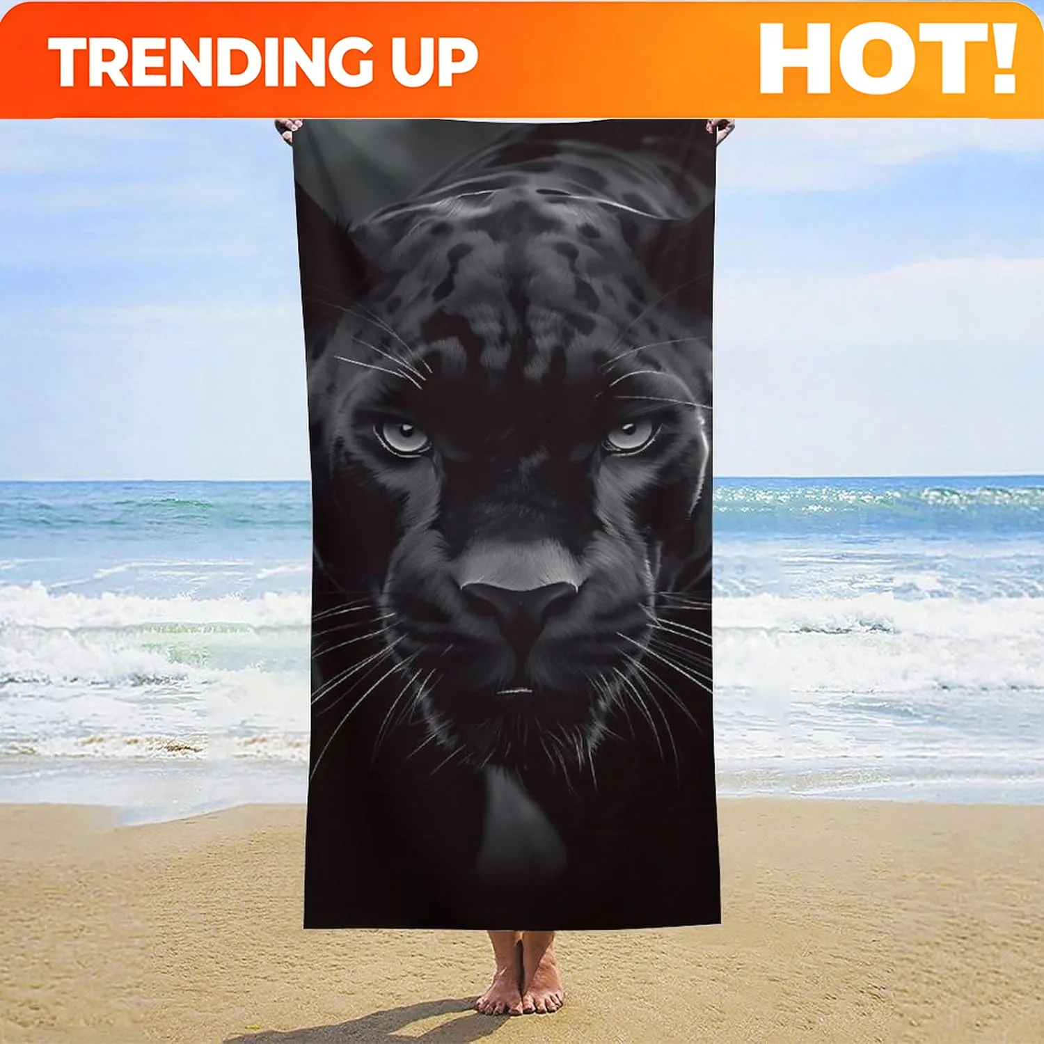 Toalla de playa Black Panther personalizable: Tu compañero de playa definitivo para estilo y comodidad. Adecuada para toallas, toallas de baño y playa.