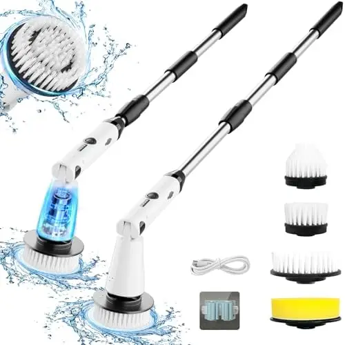 Electric Spin Scrubber with 4 Brush Heads & Extendable Handle – 2024 Bathroom & Tile Cleaner