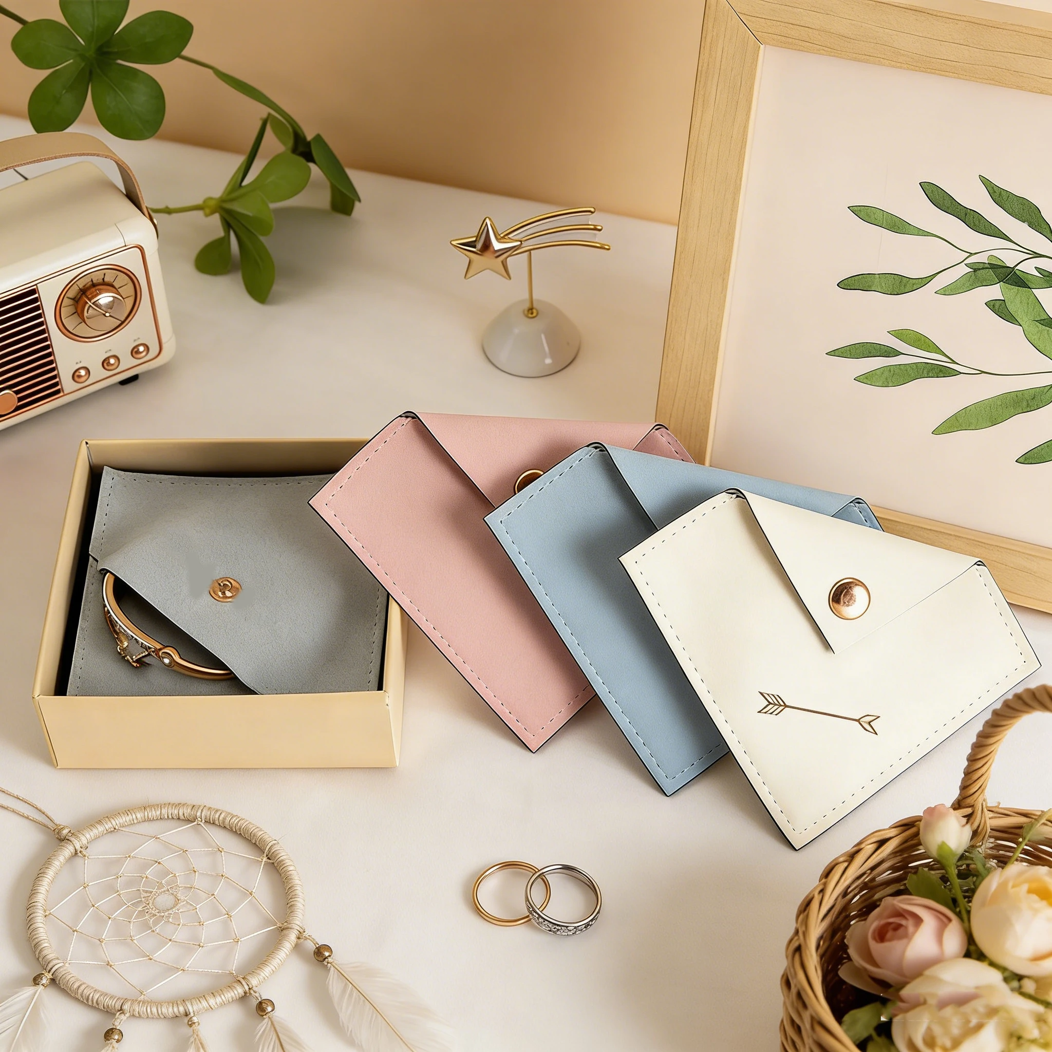 

50 шт. персонализированных мешочков из микрофибры с логотипом, 4x4 дюйма, треугольные, бежевые, из бархата и замши, для упаковки колец и серег