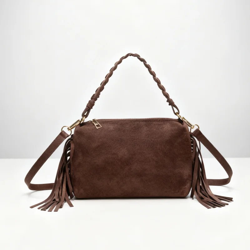 

Vintage Handbag Fashion Tassel Crossbody Bag Frosted Suede Zipper Bag Adjustable Strap Y2k Shoulder Bag Square Pillow Bag Wallet