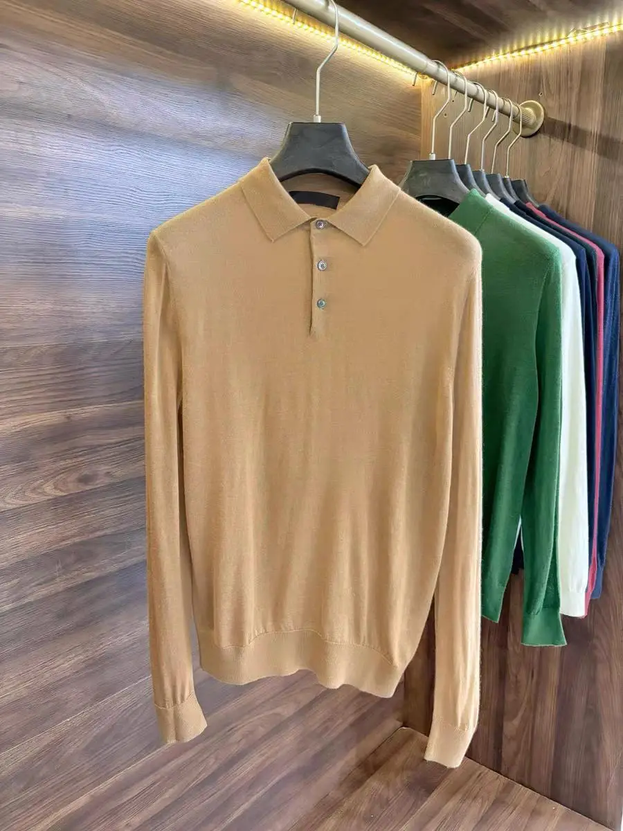 

Italian Sle Woolen irt Luxury Casual Long Sve Turn-down Collar 00 Wool Men's Busin Casual Faion Urban Wear