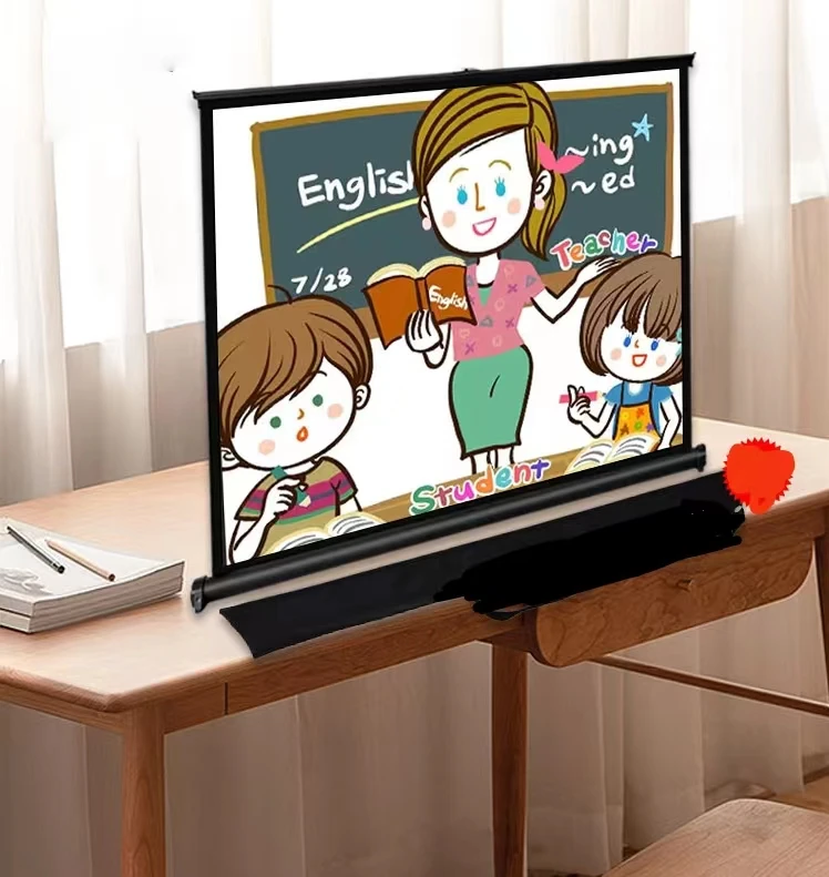 50 inch portable projector screen high definition 16:9 manual pull-up desktop folding stand outdoor camping business