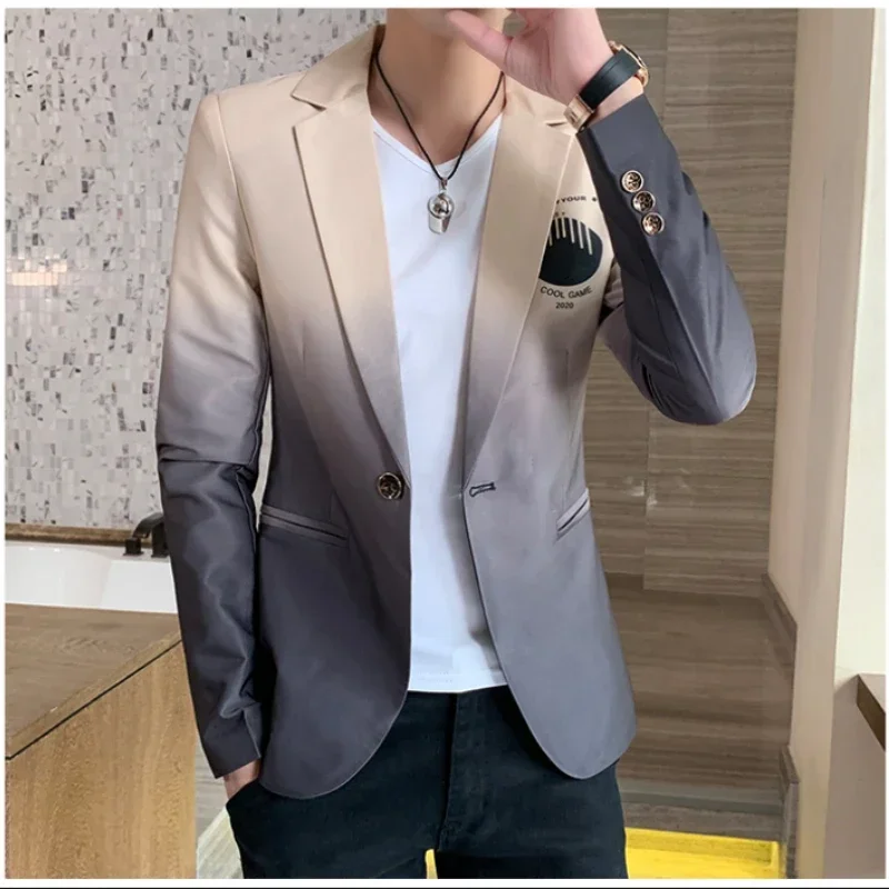 Korean Style Men Printed Suit Male Version The Self-cultivation Blazer Stand-up Collar Chinese Tunic Casual Suit Thin Jacket 3XL