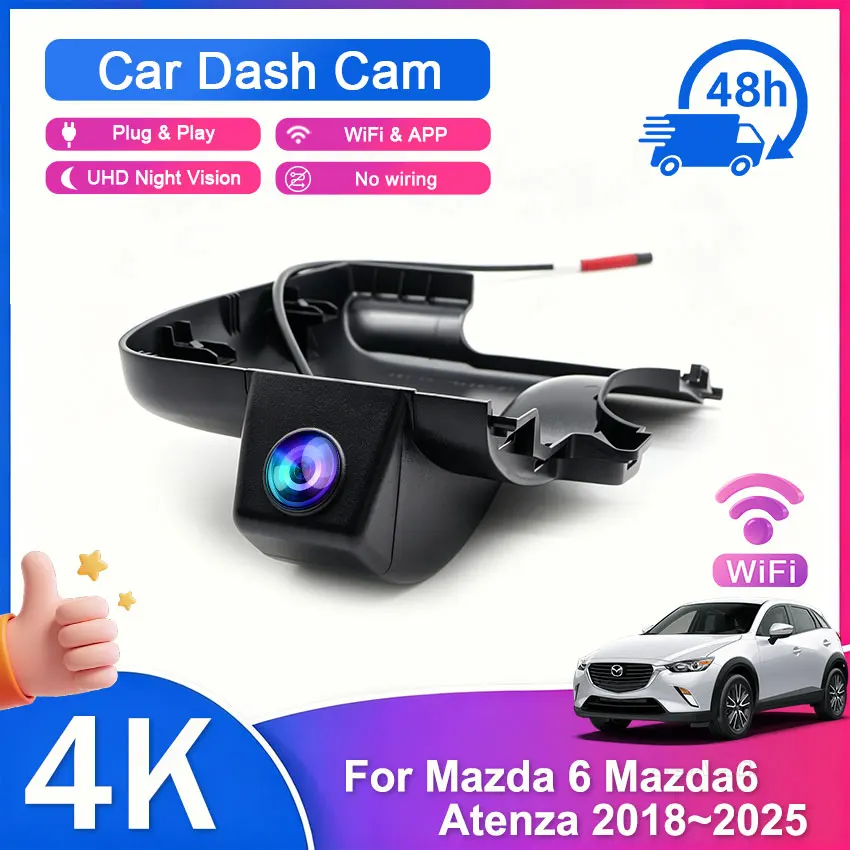 Car Dvr Plug and Play Wifi Video Recorder Dash Cam Car Dvr Camera For Mazda 6 Mazda6 Atenza 2018~2023 2024 2025 4K DashCam