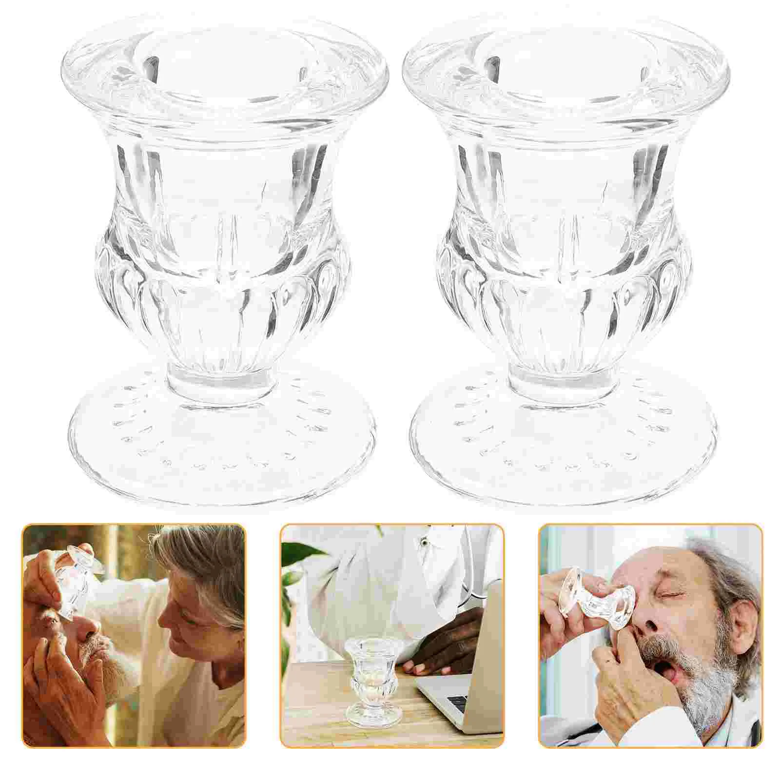 

2 Pcs Water Cup Eye Bath Glass Rinsing Clear Candlesticks Washing Portable Travel