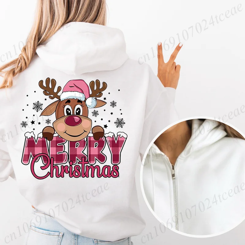 

Рождественские семейные толстовки на молнии, милые рождественские одинаковые комплекты с принтом оленей, толстовки на молнии, толстовки на молнии