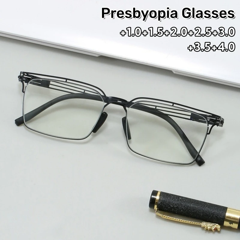 

Anti-blue Light Reading Glasses Fashionable Hollowed-out Metal Classic Square Frame Presbyopia Eyeglasses +1.0 To +4.0