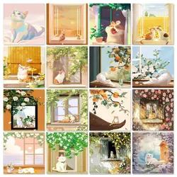 GATYZTORY 40x50cm Frame Cat Painting By Numbers For Adults Cartoon Oil Picture HandPainted Diy On Canvas Home Wall Art