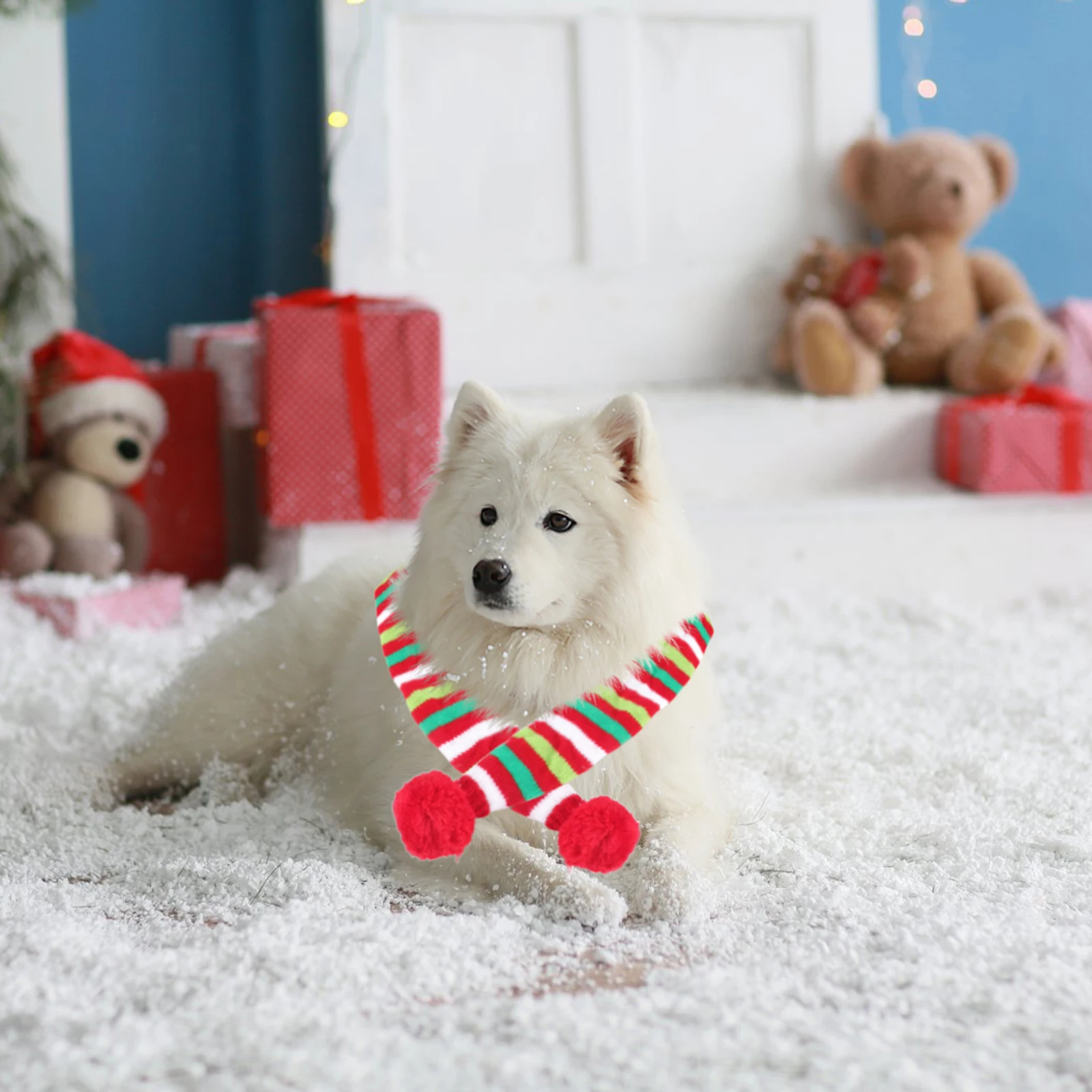 

Christmas Dog Scarf Pet Supplies Yarn Mini Scarf Decor Easy Wear Comfortable Clean Stylish Balls Holiday Photos Christmas