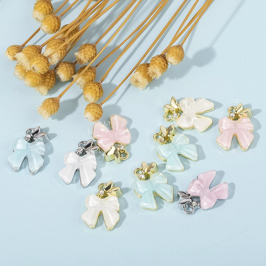 10pcs/pack Multi-style Bowknot Alloy Enamel Charms Bow Pendant For Women DIY Necklace Earrings Jewelry Accessories