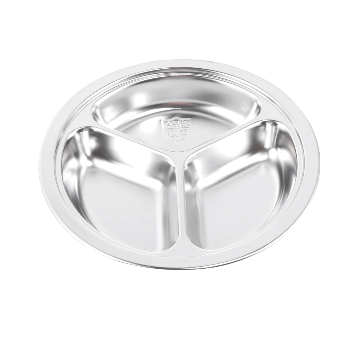 

304 Stainless Steel Fast Food Divided Dish 20Cm Round Three Grids Serving Plate Non-Slip Smooth Finish For Dining Hall Kitchen