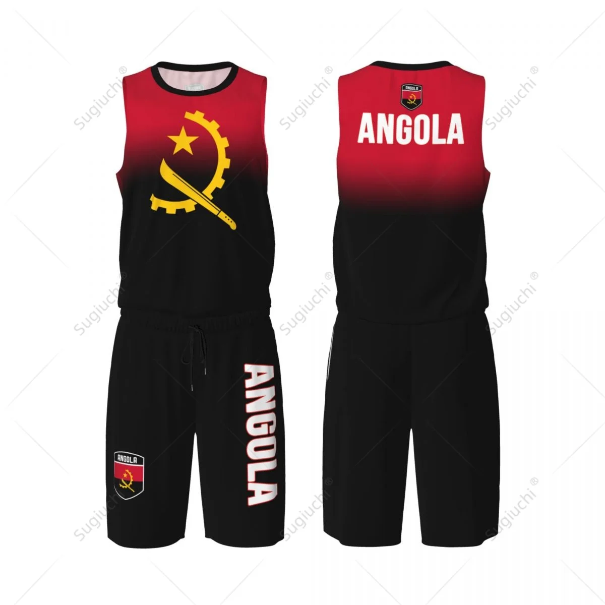 Conjunto de camiseta de baloncesto con bandera de Angola para hombre, camisa y pantalones de malla, sin mangas, exclusivo, con nombre personalizado, Nunber, Unisex