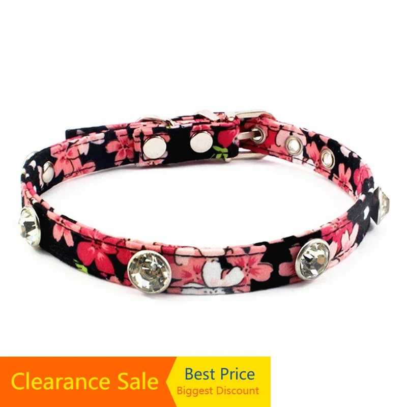 Floral Rhinestones Dog Collar Fashion Retro Collar For Small Dogs Puppies Pup Mini Teddy Samoyed Yorkie Pet Accessories