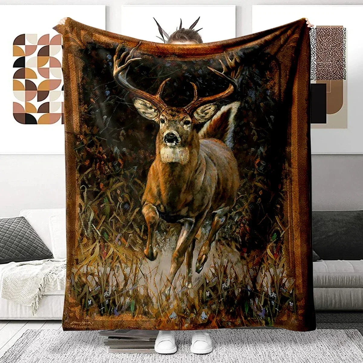 Animal Running Deer Blanket Ultra Lightweight Soft Plush Flannel Throws Blanket for Sofa Bed Couch best Office Gifts