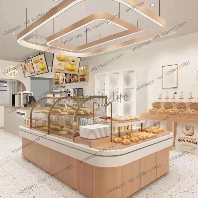 

Bread Display Cabinet Curved Glass Log Wind Japanese Nakajima Cabinet Multi-layer Display Shelf