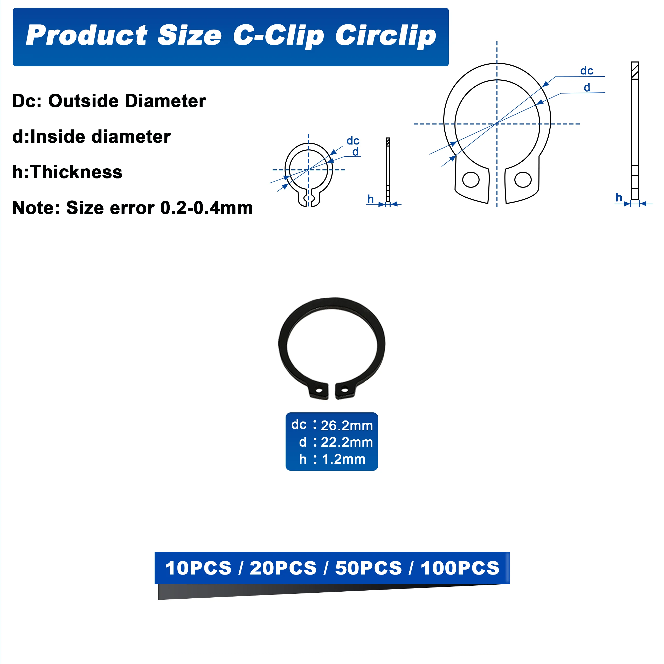 M24 C-Clips External Retaining Rings, Circlip Snap Retaining C-Clips Black Alloy Steel Rings 10PCS 20PCS 50PCS 100PCS