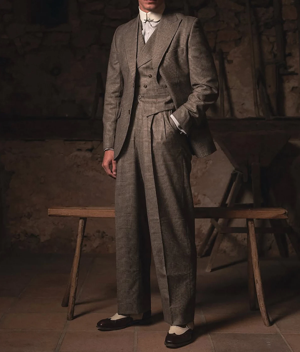 

Повседневный свадебный мужской костюм на заказ, однобортный однобортный костюм в клетку в клетку, деловые костюмы из 3 предметов для официальных мероприятий для мужчин по индивидуальному заказу