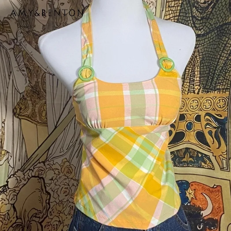 

Vintage Neck Strap Dopamine Tropical Vacation Wind Sling Vest For Women