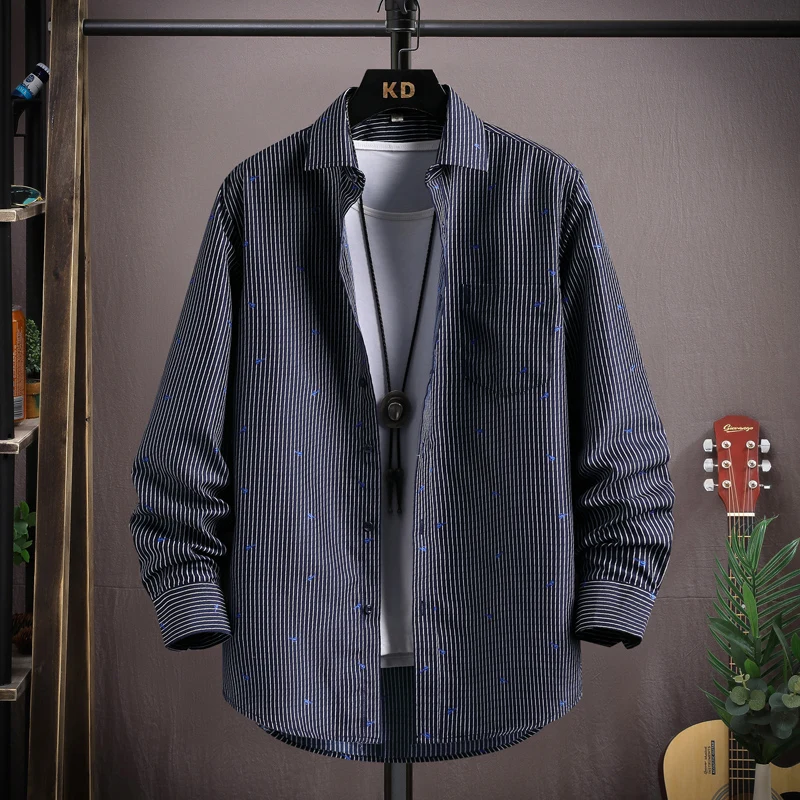

Faionable Striped Long Sve irt for Men Casual Slim Fit Autumn New Sle Korean Version Versatile Youth Outerwear