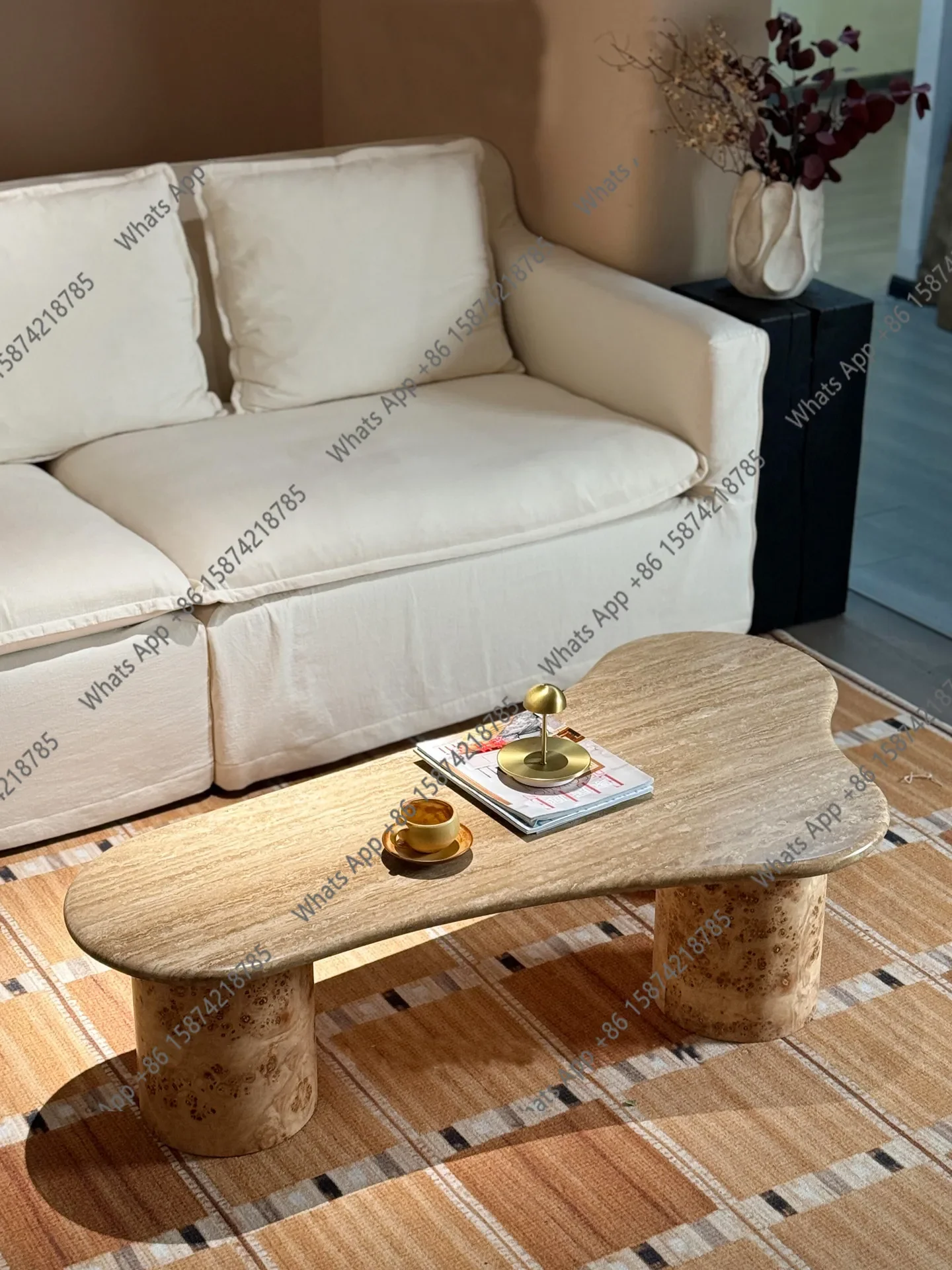 

JNordic Natural Travertine Special-shaped Coffee Table Modern Simple Light Luxury Living Room Coffee Table Creative Designer Tre