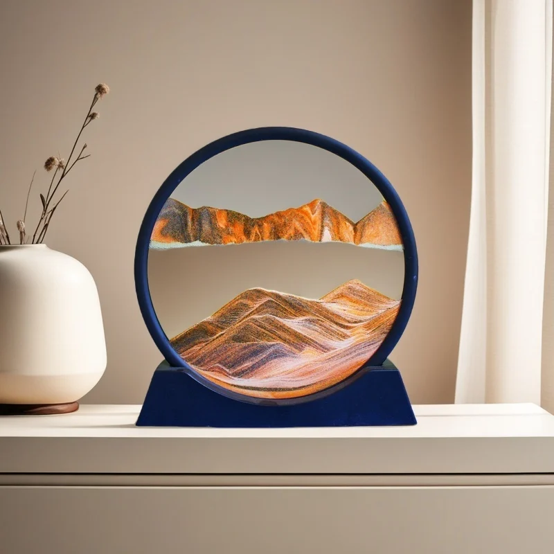 3D Moving Sand Art Hourglass - Round Glass Deep Sea Sandscape for Office & Home Decoration, Quicksand Flowing Painting Craft