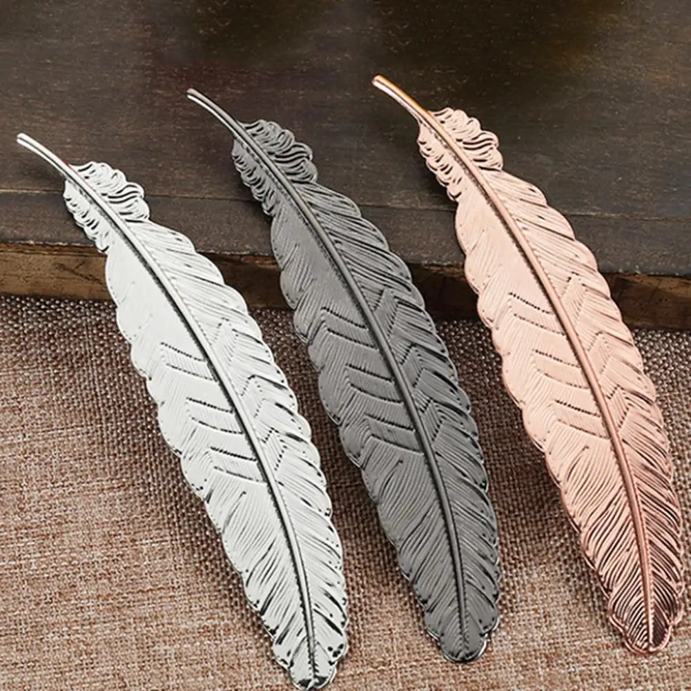 Anti Fade Bookmark Electroplating Brass Exquisite Feather Bookmark Stationery for Daily